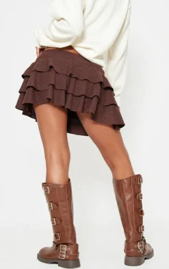 PrettyLittleThing Christmas Shop*Chocolate Brushed Rib Rara Mini Skirt