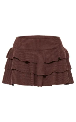 PrettyLittleThing Christmas Shop*Chocolate Brushed Rib Rara Mini Skirt