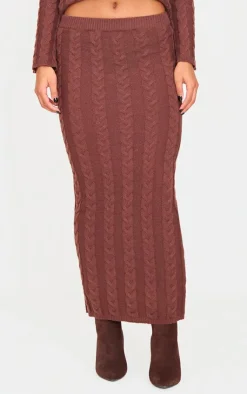 Hot PrettyLittleThing Cable Knit Maxi Skirt Chocolate