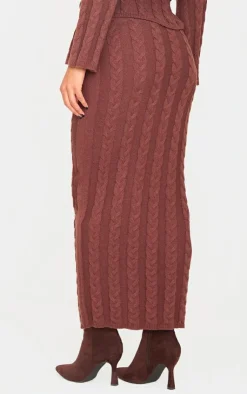 Hot PrettyLittleThing Cable Knit Maxi Skirt Chocolate