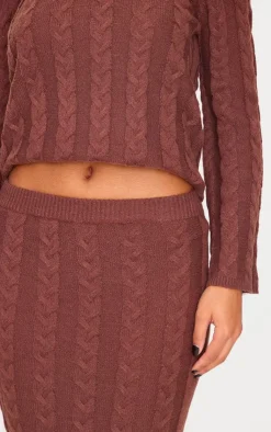 Hot PrettyLittleThing Cable Knit Maxi Skirt Chocolate