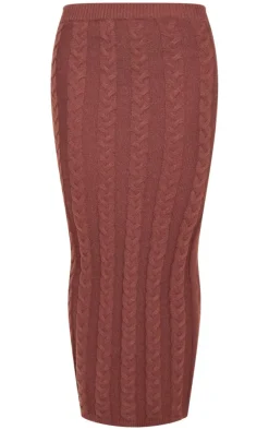 Hot PrettyLittleThing Cable Knit Maxi Skirt Chocolate