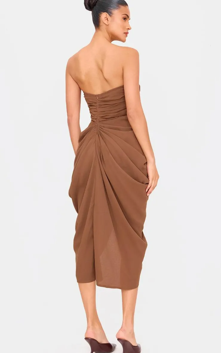 Chocolate Chiffon Corset Bandeau Draped Midi Dress-PrettyLittleThing Best