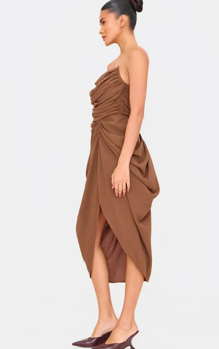 Chocolate Chiffon Corset Bandeau Draped Midi Dress-PrettyLittleThing Best
