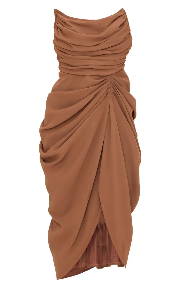 Chocolate Chiffon Corset Bandeau Draped Midi Dress-PrettyLittleThing Best