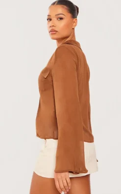 PrettyLittleThing Shirts*Chiffon Flare Sleeve Hardware Detail Shirt