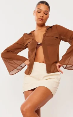 PrettyLittleThing Shirts*Chiffon Flare Sleeve Hardware Detail Shirt