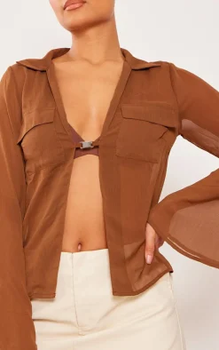 PrettyLittleThing Shirts*Chiffon Flare Sleeve Hardware Detail Shirt