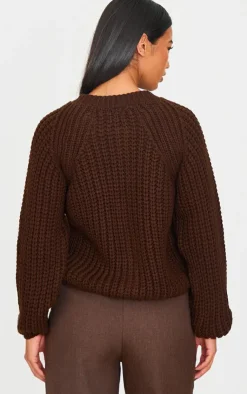 PrettyLittleThing Cardigans*Chocolate Chunky Cable Knit Button Up Cardigan