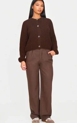 PrettyLittleThing Cardigans*Chocolate Chunky Cable Knit Button Up Cardigan