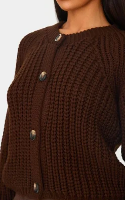 PrettyLittleThing Cardigans*Chocolate Chunky Cable Knit Button Up Cardigan