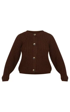 PrettyLittleThing Cardigans*Chocolate Chunky Cable Knit Button Up Cardigan