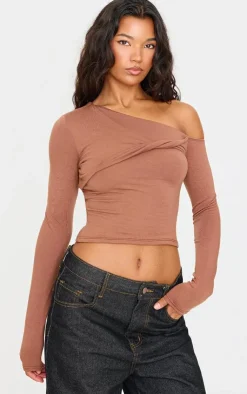 PrettyLittleThing Snatched*Contour Jersey Bardot Twist Detail Long Sleeve Top