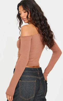 PrettyLittleThing Snatched*Contour Jersey Bardot Twist Detail Long Sleeve Top