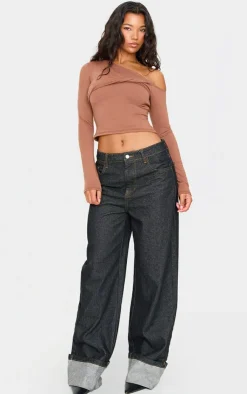 PrettyLittleThing Snatched*Contour Jersey Bardot Twist Detail Long Sleeve Top
