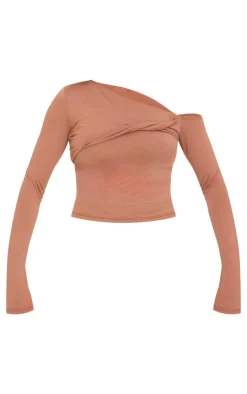 PrettyLittleThing Snatched*Contour Jersey Bardot Twist Detail Long Sleeve Top