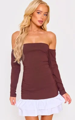 Contrast Bardot Ruched Shift Dress-PrettyLittleThing New