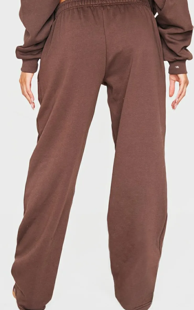 Clearance PrettyLittleThing Contrast Studio Archives Embroidered Wide Leg Sweatpants Chocolate