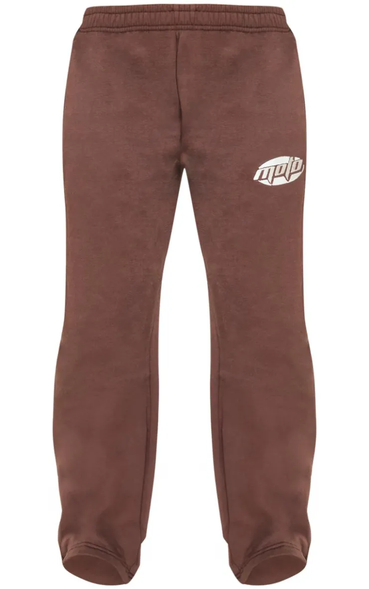 Clearance PrettyLittleThing Contrast Studio Archives Embroidered Wide Leg Sweatpants Chocolate