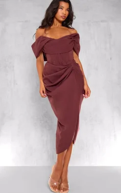 Corset Bardot Draped Midi Dress-PrettyLittleThing Outlet