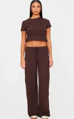 Discount PrettyLittleThing Cotton Straight Leg Pants Chocolate