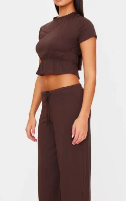 Discount PrettyLittleThing Cotton Straight Leg Pants Chocolate