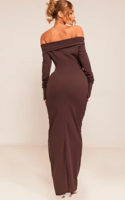 Crepe Long Sleeve Bardot Maxi Dress-PrettyLittleThing Sale