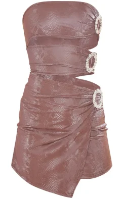 Croc Print Pu Diamante Detail Cut Out Bandeau Bodycon Dress-PrettyLittleThing Best