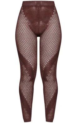 Discount PrettyLittleThing Crochet Knit Contrast Panel Leggings Chocolate