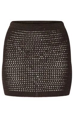 Clearance PrettyLittleThing Crochet O Ring Mini Skirt Chocolate