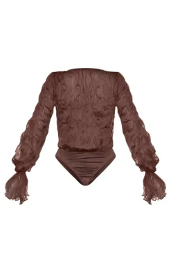 Chocolate Crushed Mesh Sheer Cowl Bodysuit-PrettyLittleThing Discount