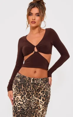 Chocolate Cut Out Ring Detail Long Sleeve Top