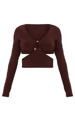 Chocolate Cut Out Ring Detail Long Sleeve Top