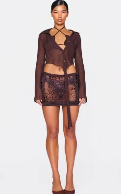 Devore Frill Detail Mini Skirt-PrettyLittleThing Hot