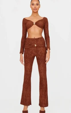 Chocolate Devore Long Sleeve Trim Cut Out Detail Jumpsuit-PrettyLittleThing Hot