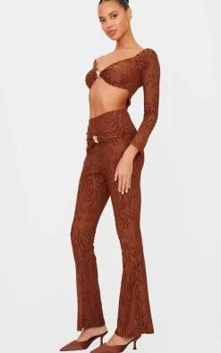 Chocolate Devore Long Sleeve Trim Cut Out Detail Jumpsuit-PrettyLittleThing Hot