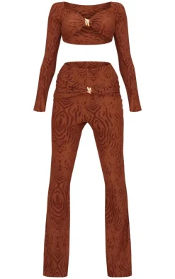 Chocolate Devore Long Sleeve Trim Cut Out Detail Jumpsuit-PrettyLittleThing Hot