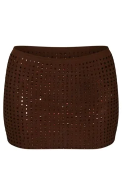 Sale PrettyLittleThing Chocolate Diamante Double Layer Mesh Micro Mini Skirt Chocolate.