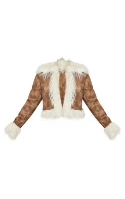 PrettyLittleThing Faux Fur Coats*Distressed Pu Faux Fur Cuff And Collar Jacket