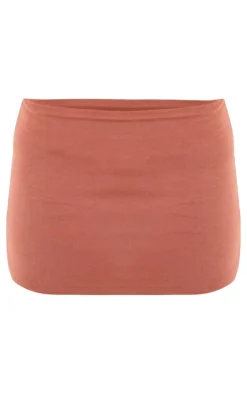 Online PrettyLittleThing Chocolate Double Contour Jersey Low Rise Mini Skirt Chocolate.