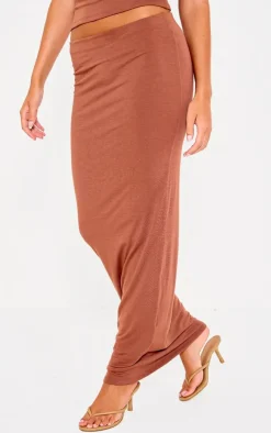 New PrettyLittleThing Chocolate Double Contour Jersey Low Rise Maxi Skirt Chocolate.
