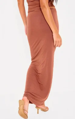 New PrettyLittleThing Chocolate Double Contour Jersey Low Rise Maxi Skirt Chocolate.