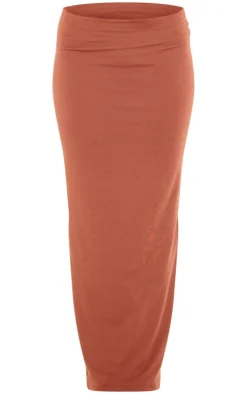 New PrettyLittleThing Chocolate Double Contour Jersey Low Rise Maxi Skirt Chocolate.