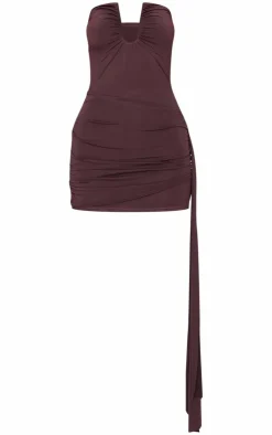 Chocolate Double Layer Bandeau Drape Detail Mini Dress-PrettyLittleThing Discount