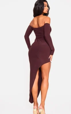 Double Layer Long Sleeve Bardot Cut Out Midi Dress-PrettyLittleThing Discount