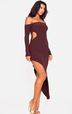 Double Layer Long Sleeve Bardot Cut Out Midi Dress-PrettyLittleThing Discount