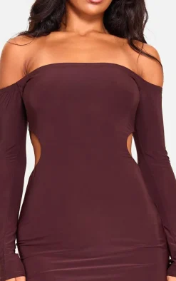 Double Layer Long Sleeve Bardot Cut Out Midi Dress-PrettyLittleThing Discount