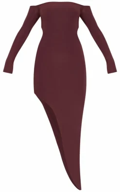 Double Layer Long Sleeve Bardot Cut Out Midi Dress-PrettyLittleThing Discount