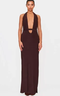 Chocolate Double Layer Skinky Wrap Waist Maxi Dress-PrettyLittleThing Discount