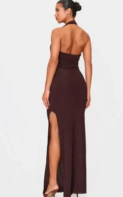 Chocolate Double Layer Skinky Wrap Waist Maxi Dress-PrettyLittleThing Discount